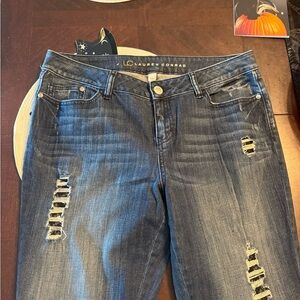 LC Lauren Conrad Women's Ripped Dark Blue Skinny Jeans